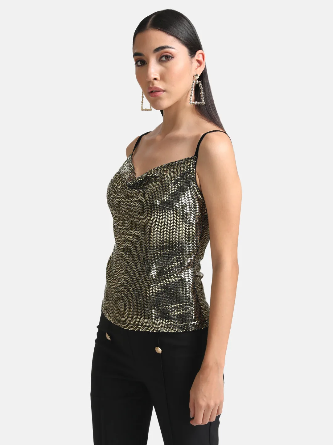 Stickon Sequin Cowl Neck Top