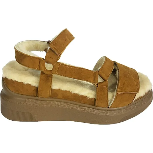 Suzanne Rae Women's Shearling Velcro Sandal, Russet