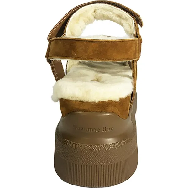 Suzanne Rae Women's Shearling Velcro Sandal, Russet