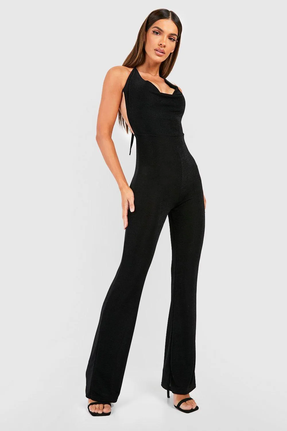 Textured Slinky Cowl Neck Jumpsuit