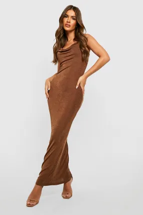 Textured Slinky Cowl Neck Maxi Dress