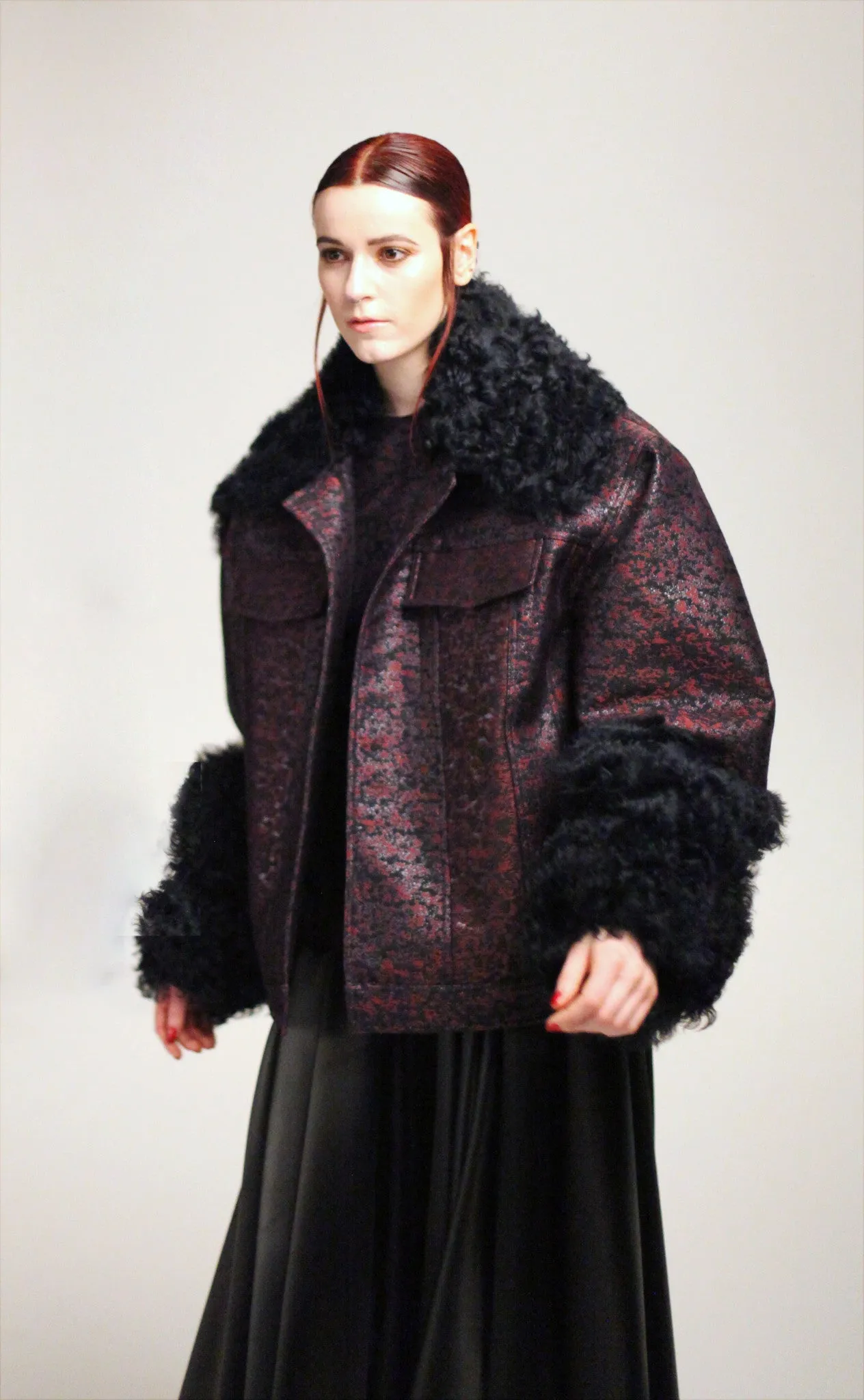 Tonal Brocade Mave Jacket with shearling accents