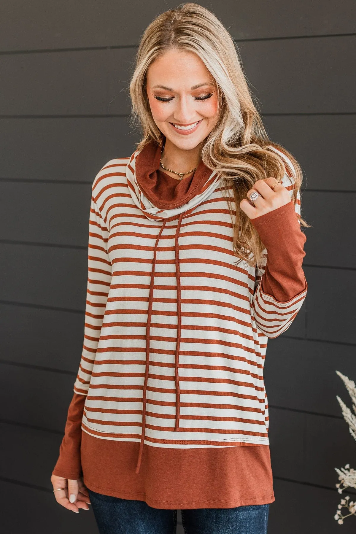 Very Lovable Cowl Neck Top- Ivory & Hazelnut