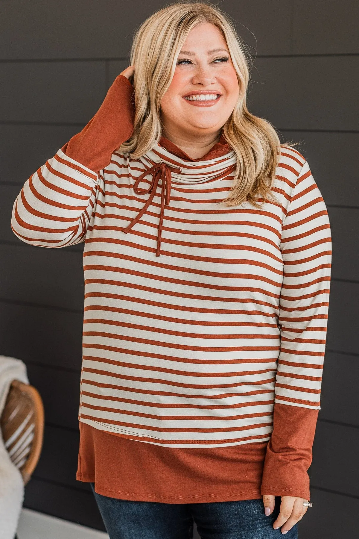 Very Lovable Cowl Neck Top- Ivory & Hazelnut