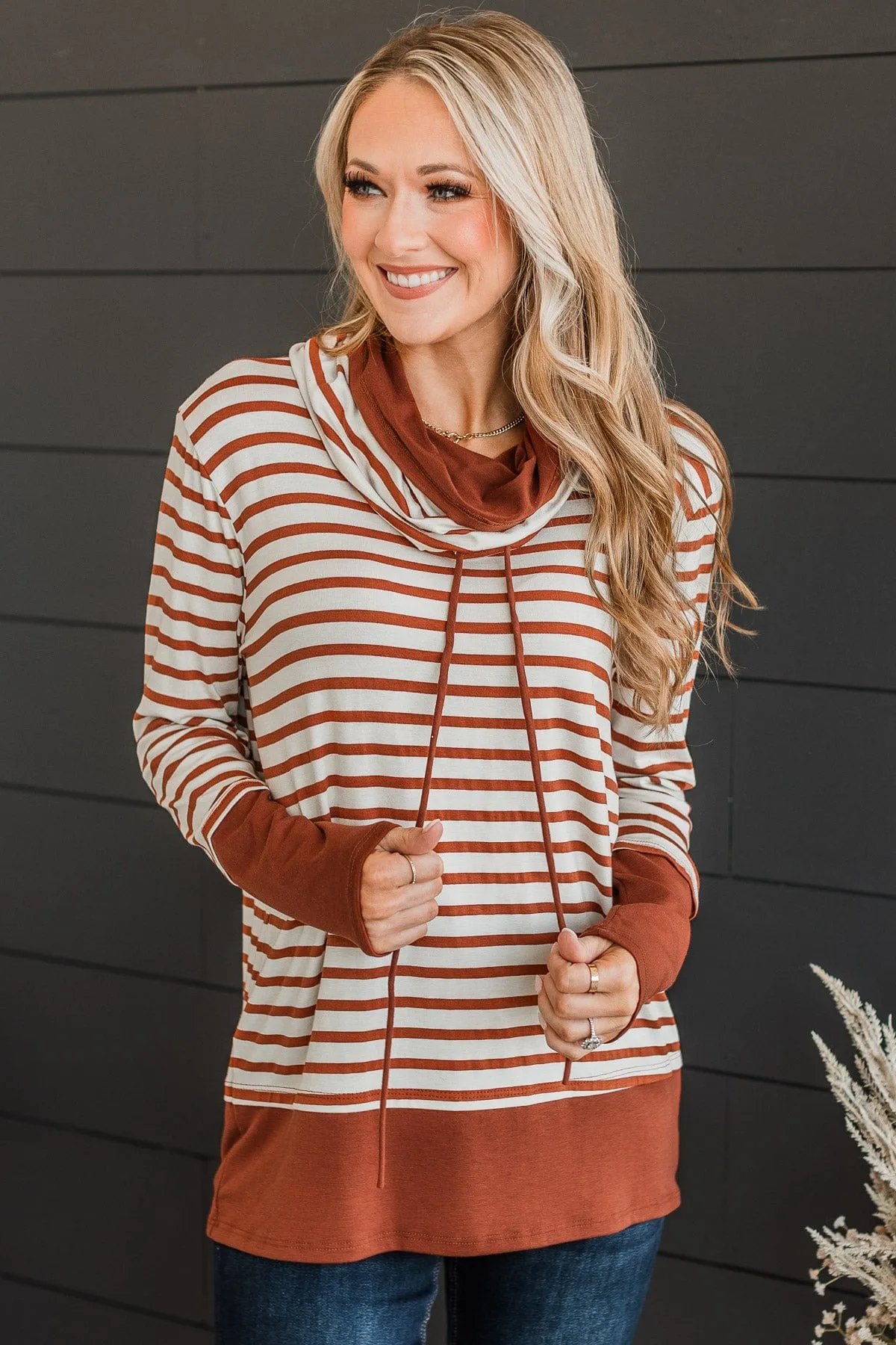 Very Lovable Cowl Neck Top- Ivory & Hazelnut