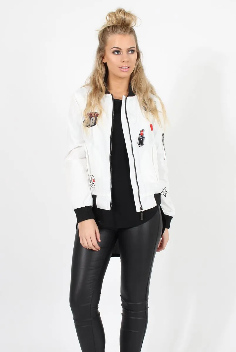 White Badge Detail Bomber Jacket - Suzy