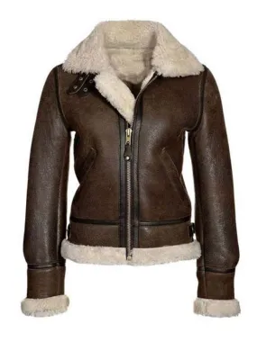 Women B3 Shearling Brown Leather Jacket - New American Jackets