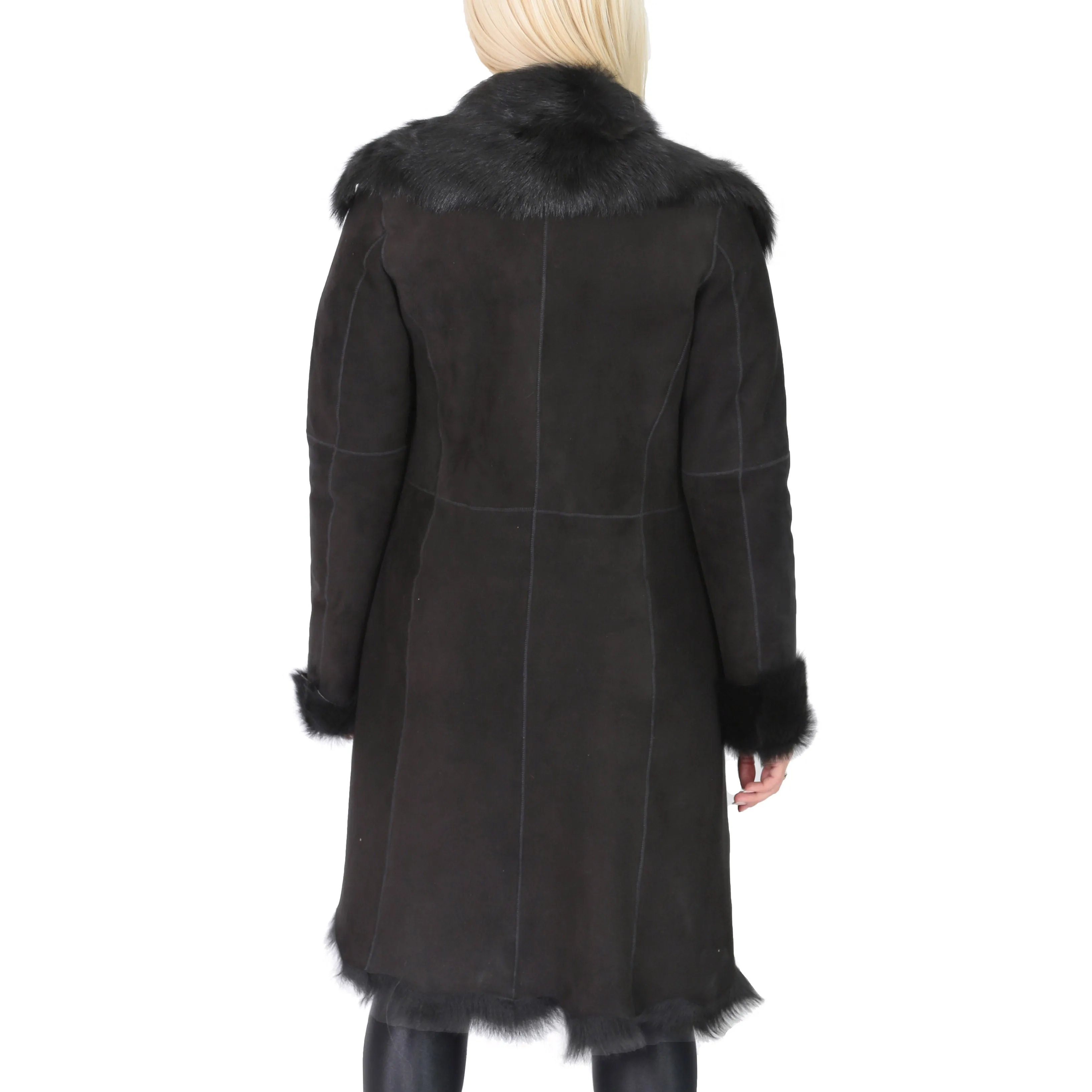 Womens 3/4 Length Toscana Shearling Luxury Coat Black