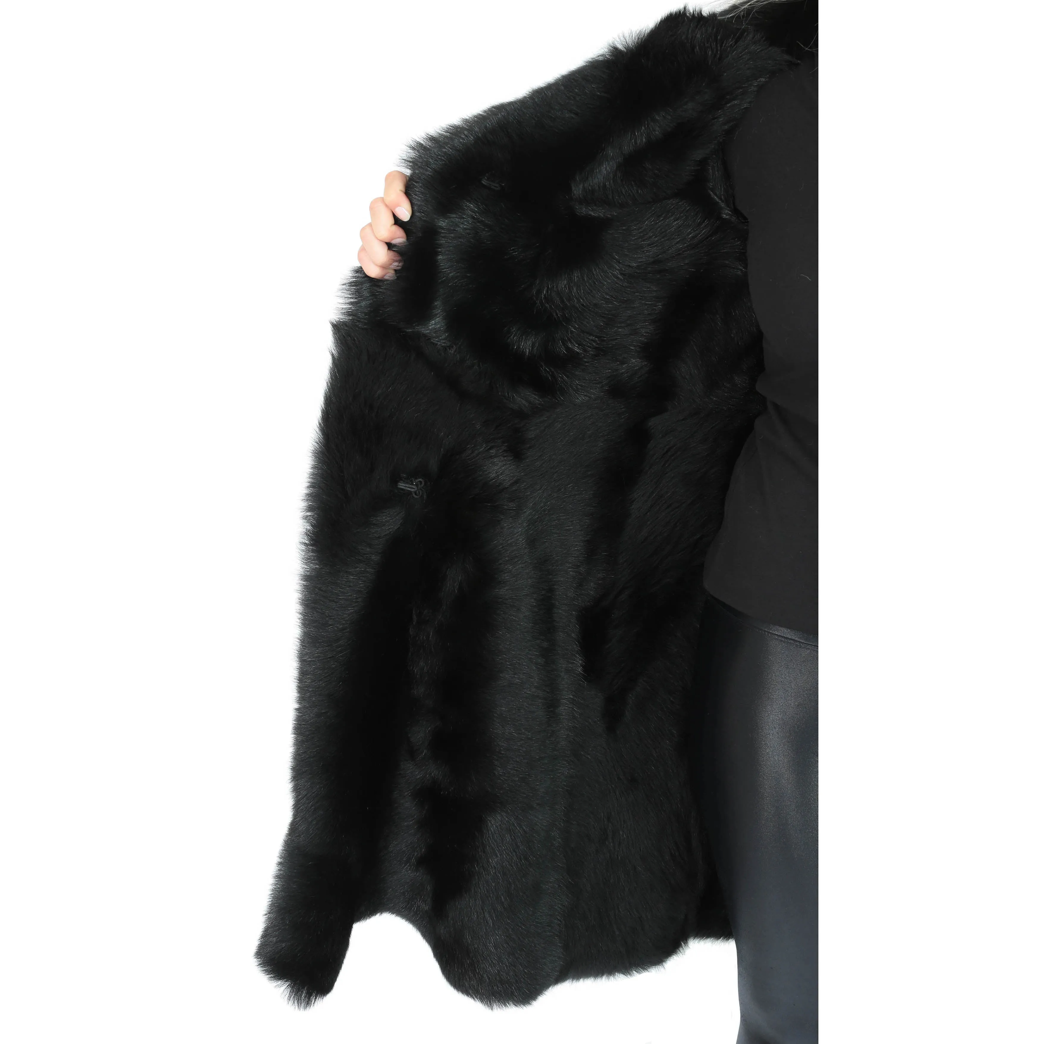 Womens 3/4 Length Toscana Shearling Luxury Coat Black