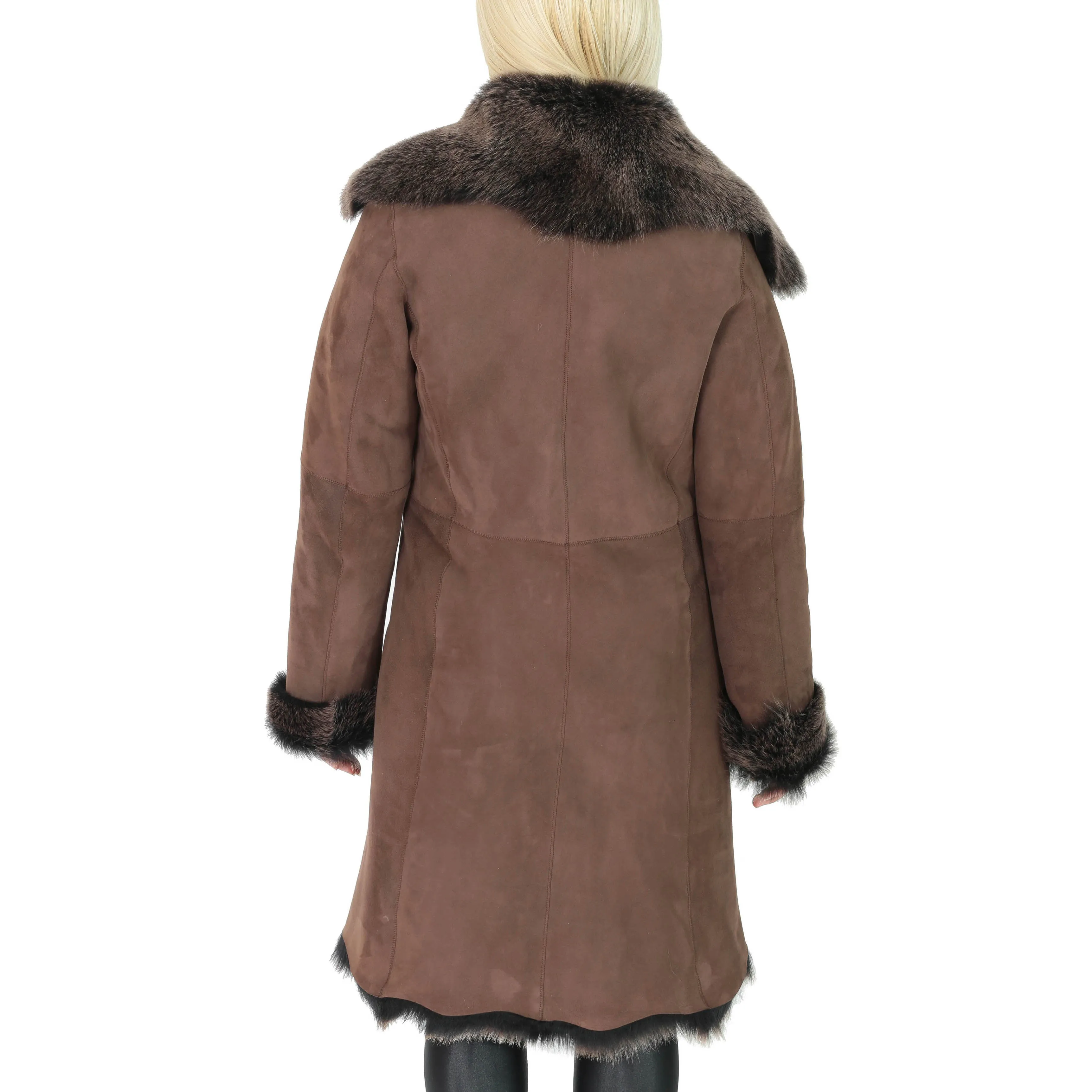 Womens 3/4 Length Toscana Shearling Luxury Coat Brown Gold