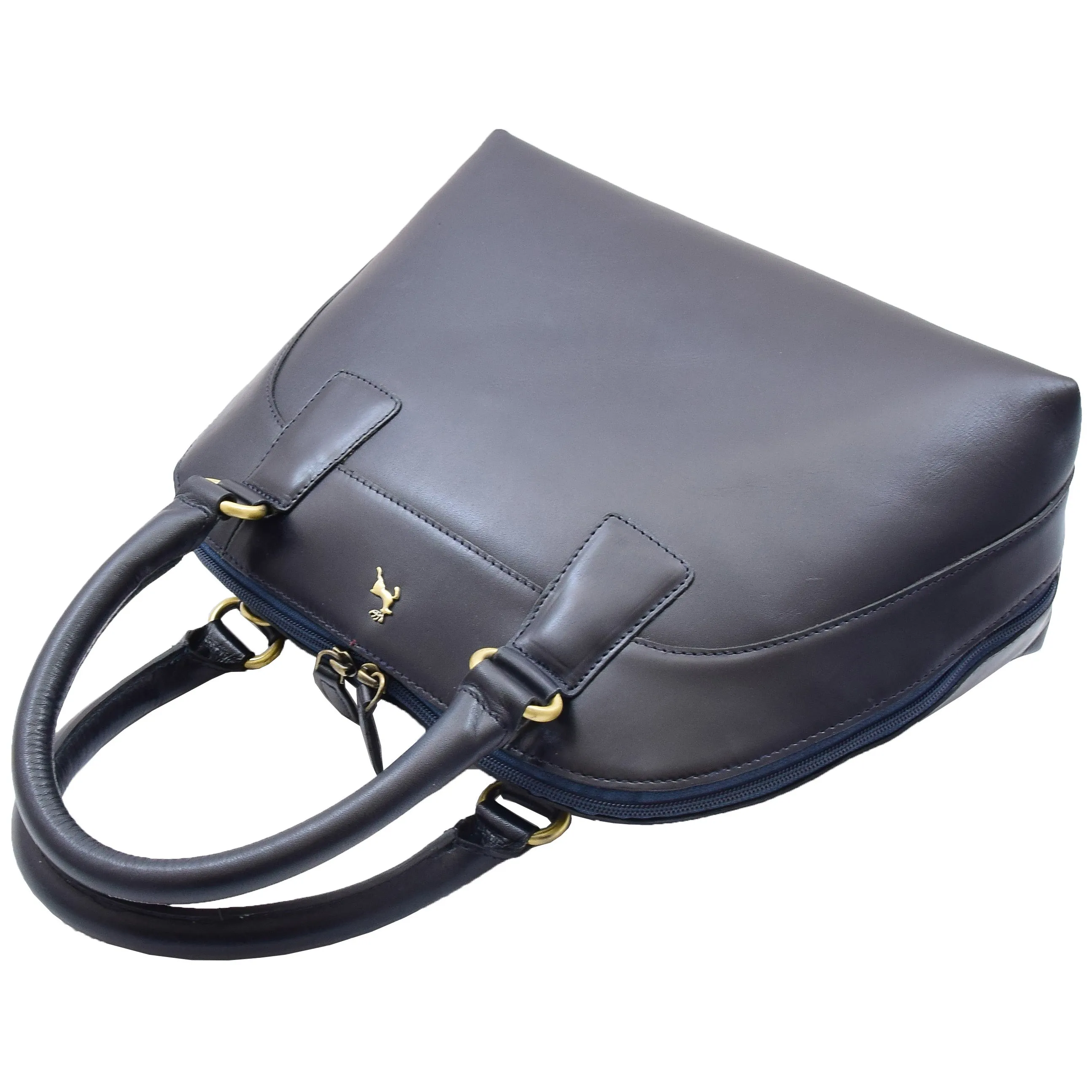 Womens Trendy Doctor Style Leather Handbag Hobo Bag Organiser Paige Navy