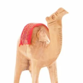 Wooden Camel w/ Red Saddle Nativity Figurine, 5.6 Hand Carving from Bethlehem