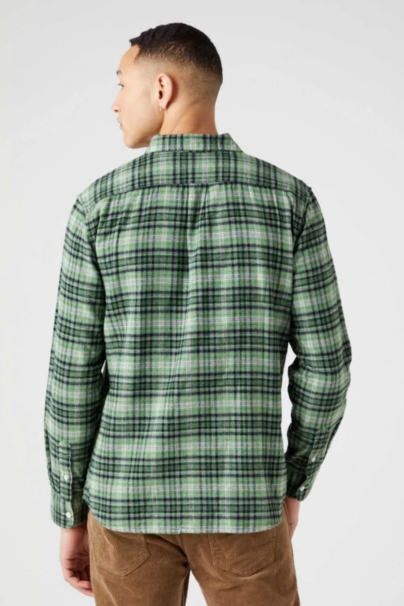 Wrangler One Pocket Flannel Check Long Sleeve Shirt Stone Green