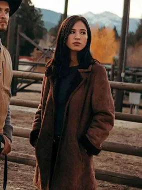 Yellowstone Kelsey Asbille Suede Leather Coat | New American Jackets