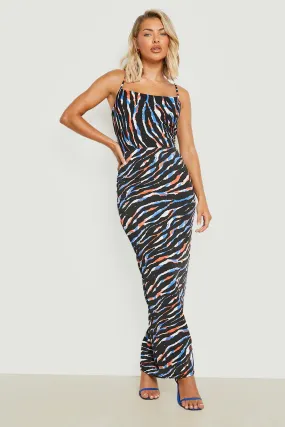 Zebra Striped Slinky Cowl Neck Maxi Dress