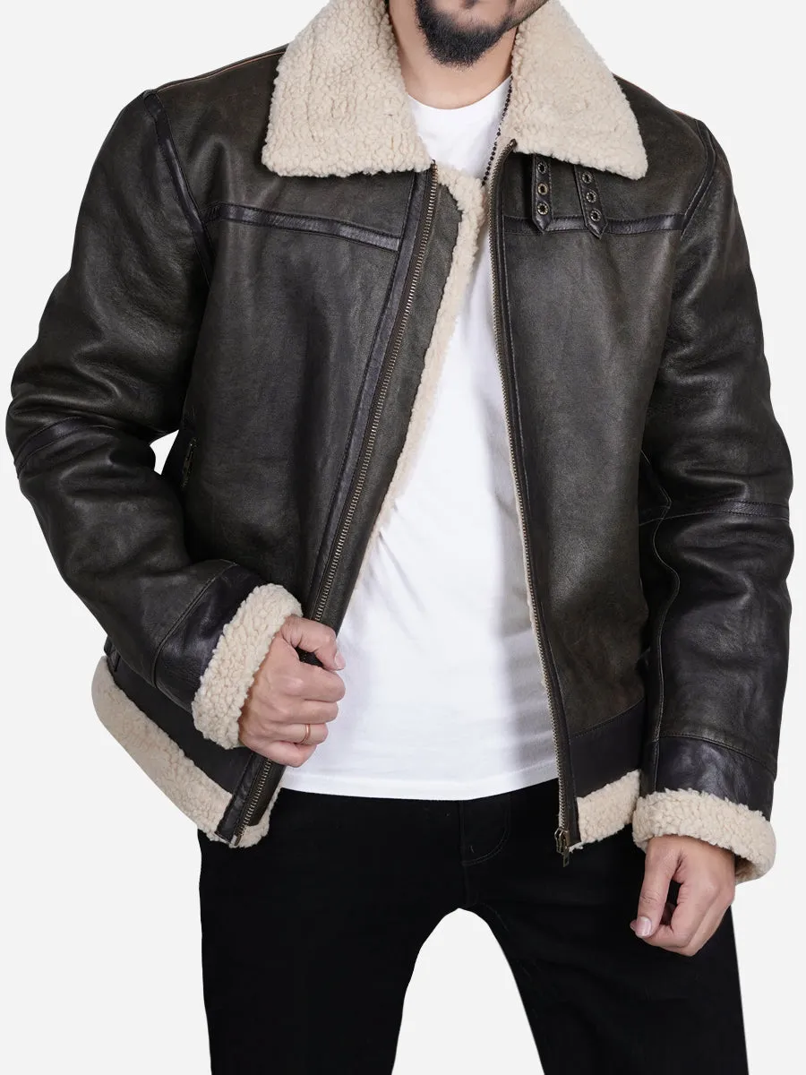 Zito Men's Brown Faux Shearling B3 Bomber Leather Jacket