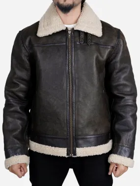 Zito Men's Brown Faux Shearling B3 Bomber Leather Jacket